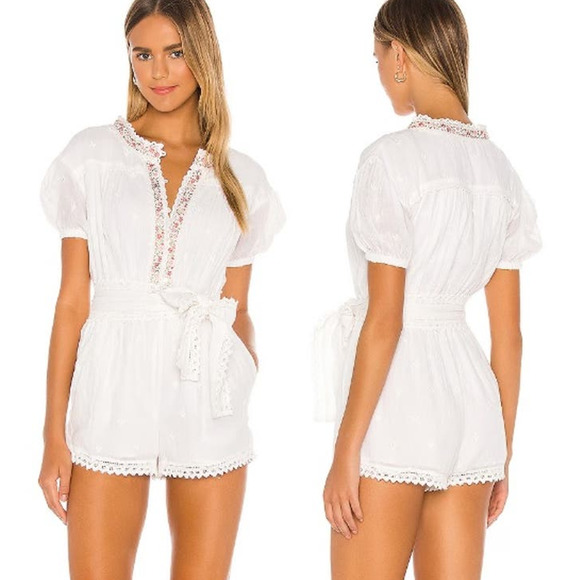 Tularosa Floral Embroidered Noah Combishort Romper White Women's Size Medium - Picture 1 of 11